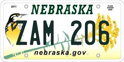 NE license plate ZAM206
