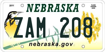 NE license plate ZAM208