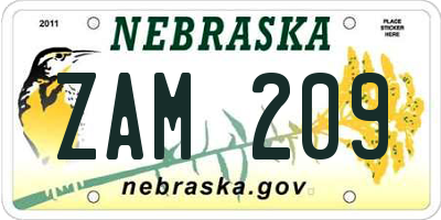NE license plate ZAM209