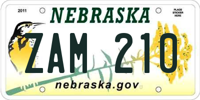 NE license plate ZAM210