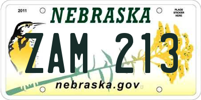 NE license plate ZAM213