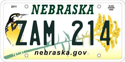 NE license plate ZAM214
