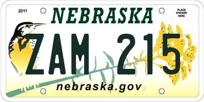 NE license plate ZAM215