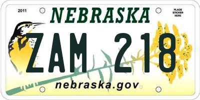 NE license plate ZAM218