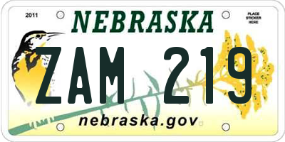 NE license plate ZAM219