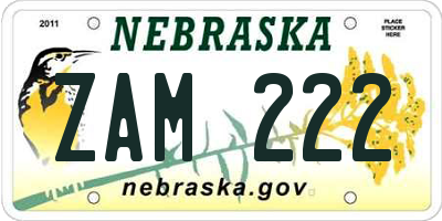 NE license plate ZAM222