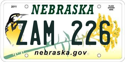 NE license plate ZAM226