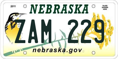 NE license plate ZAM229
