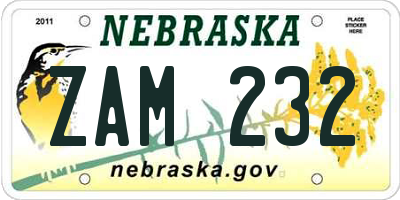 NE license plate ZAM232