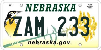 NE license plate ZAM233