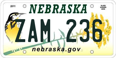 NE license plate ZAM236