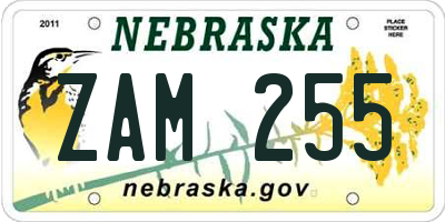 NE license plate ZAM255
