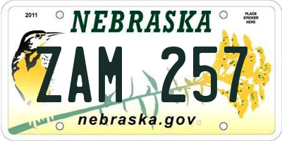 NE license plate ZAM257