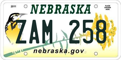 NE license plate ZAM258
