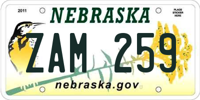 NE license plate ZAM259