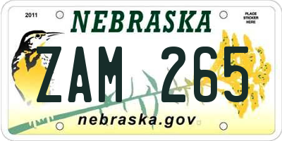 NE license plate ZAM265