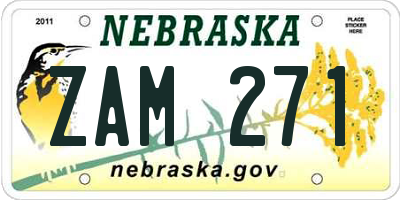 NE license plate ZAM271