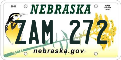 NE license plate ZAM272
