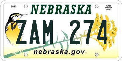NE license plate ZAM274