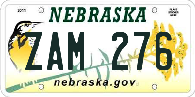 NE license plate ZAM276