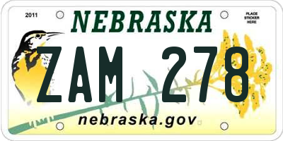 NE license plate ZAM278