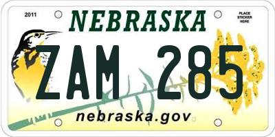 NE license plate ZAM285