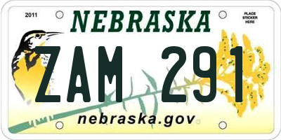 NE license plate ZAM291