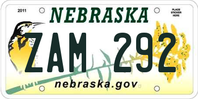 NE license plate ZAM292