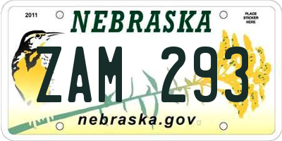 NE license plate ZAM293