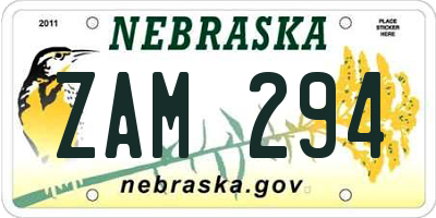 NE license plate ZAM294