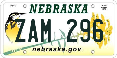 NE license plate ZAM296