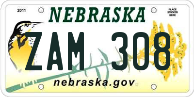 NE license plate ZAM308