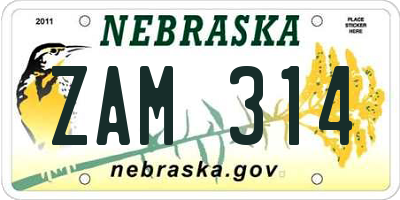 NE license plate ZAM314