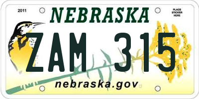 NE license plate ZAM315