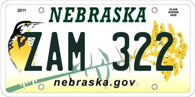 NE license plate ZAM322