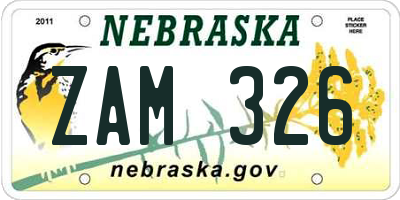 NE license plate ZAM326