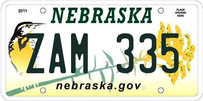 NE license plate ZAM335