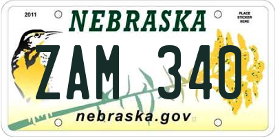 NE license plate ZAM340