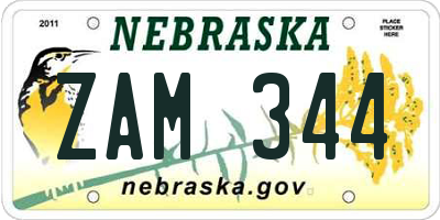 NE license plate ZAM344