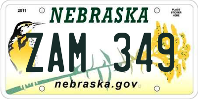 NE license plate ZAM349