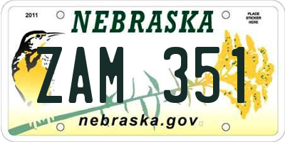 NE license plate ZAM351