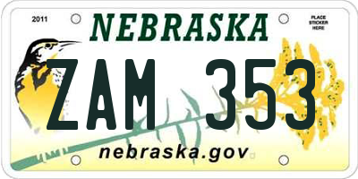 NE license plate ZAM353