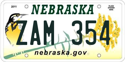 NE license plate ZAM354