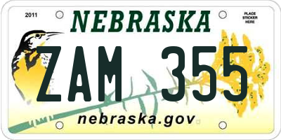 NE license plate ZAM355
