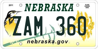 NE license plate ZAM360