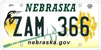 NE license plate ZAM366