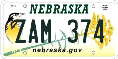 NE license plate ZAM374