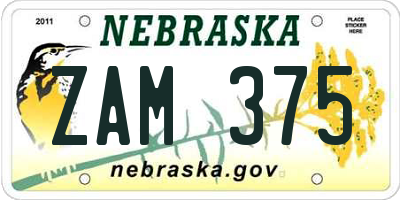 NE license plate ZAM375