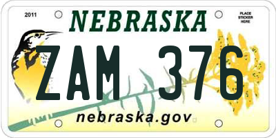 NE license plate ZAM376