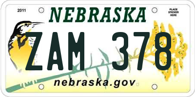 NE license plate ZAM378